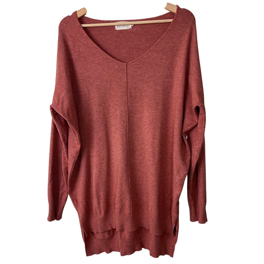 Dreamers Women's Size M/L Dusty Rose V-Neck High‎ Low Hem Long Sleeve Sweater